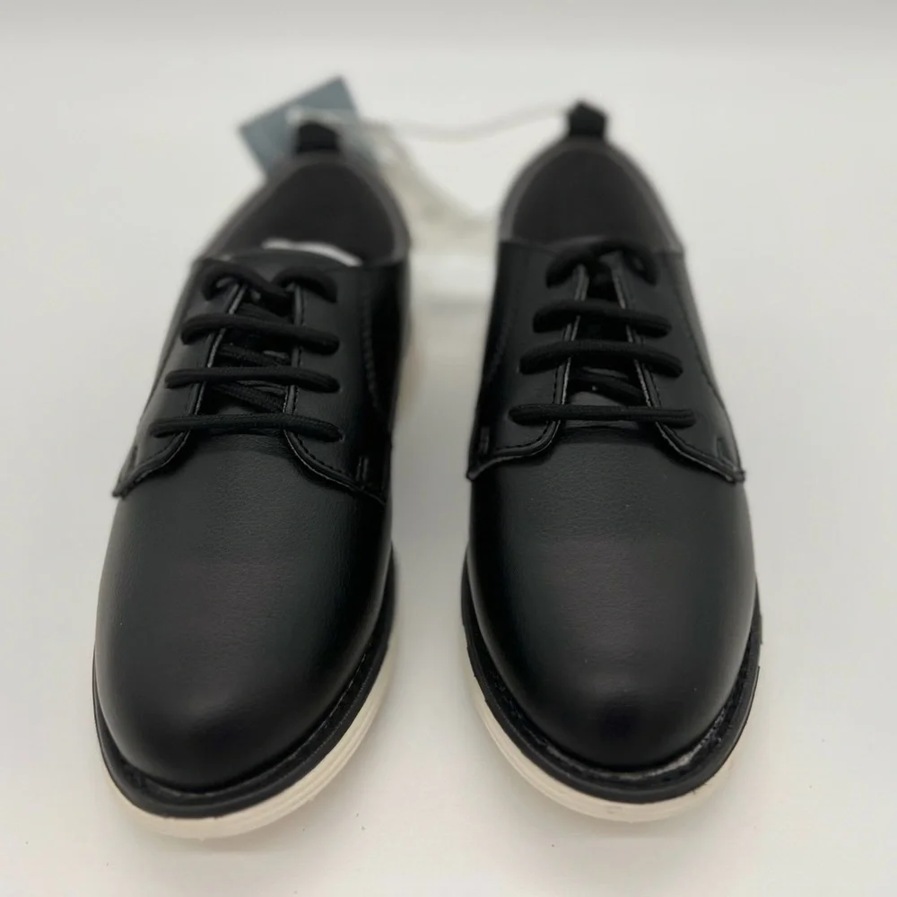 Cat & Jack Black Kids Lace-Up Dress Shoes with Cream Sole